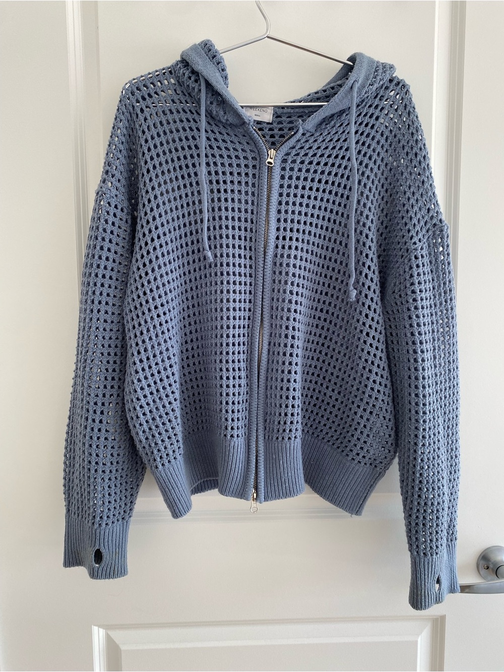 KFashion Blue Mesh Zip-Up Hoodie Sweater